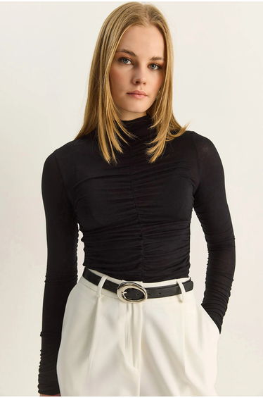 LUCCI Slim Fit Half Turtleneck Blouse with Drape Detail