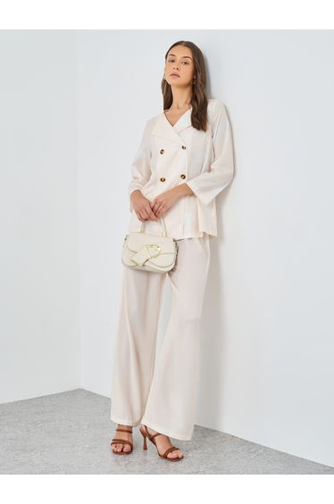 Cream Floral Print Collared Shirt and Trouser Modest Set