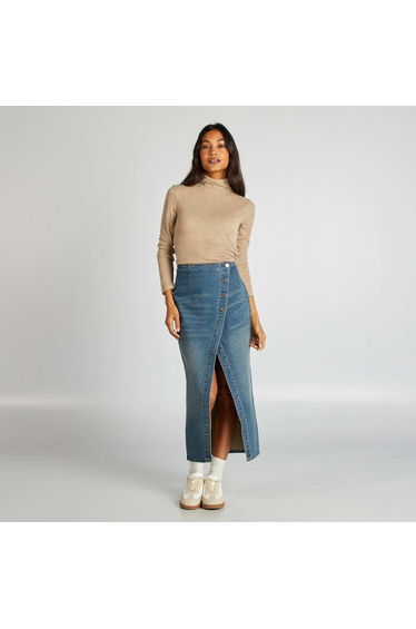 Marl turtleneck T-shirt BEIGE