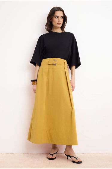 Camel Belt Detail A-Line Skirt