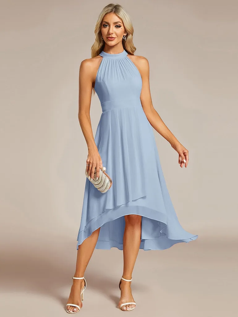 ever POSIE|Midi Halter Neck Chiffon Wedding Guest Dress with Sleeveless and A-Line - 4