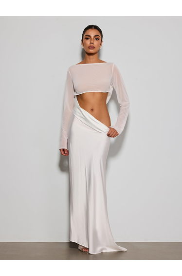 Donata Long Sleeve Cutout Satin Maxi Dress