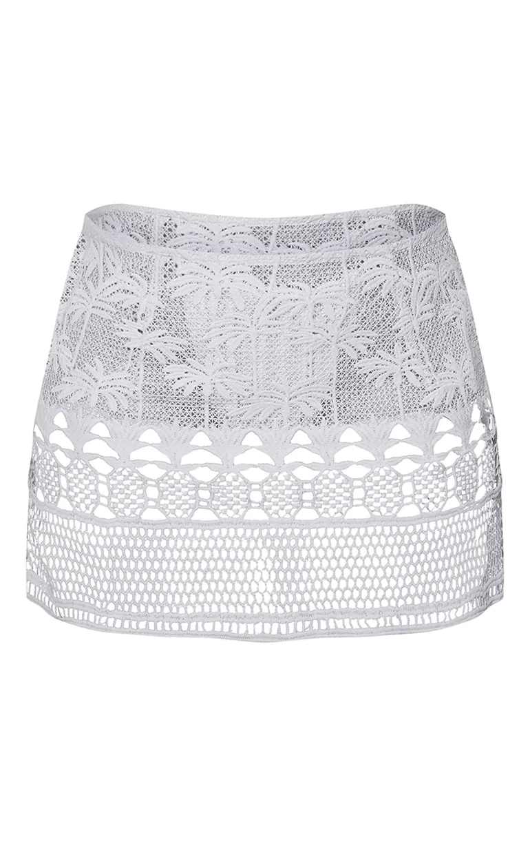 Baby Blue Broderie Mini Beach Skirt - 4