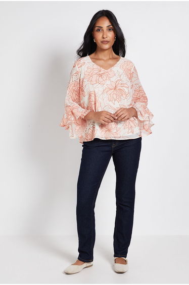 Petite Floral Flute Sleeve Top