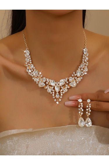 2-Piece Embellished Rhinestone Necklace and Earrings Jewelry Set