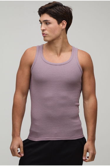 Basic Muscle Fit Waffle Vest - mauve