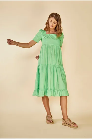 Green A-Line Midi Smock Dress