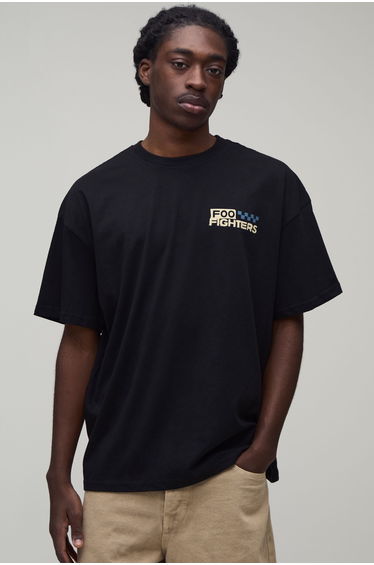 Oversized Foo Fighters Snake License Print T-shirt - black