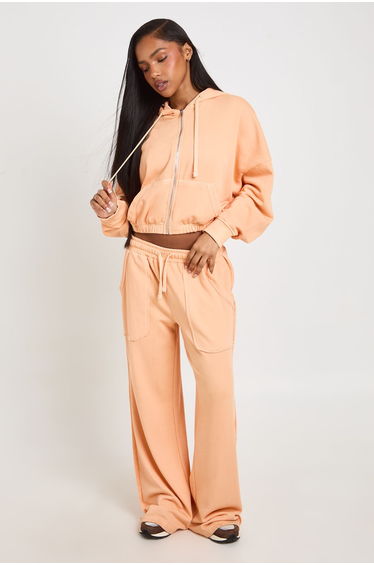 Washed Loopback Distressed Straight Leg Jogger - apricot