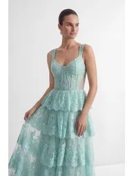 Sweetest Behavior Mint Green Lace Tiered Corset Maxi Dress - 1