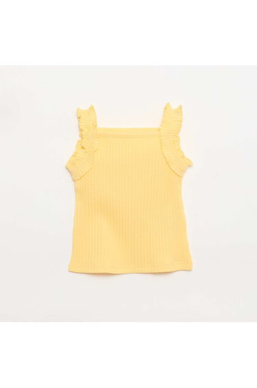 Ribbed Pointelle Tank Top with Ruffled Straps YELLOW