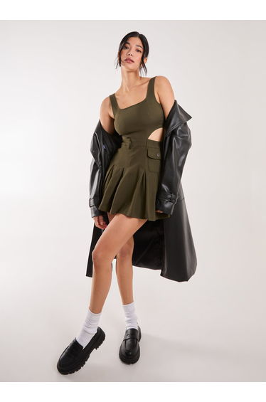 Utility Cut Out Pleated Mini Dress