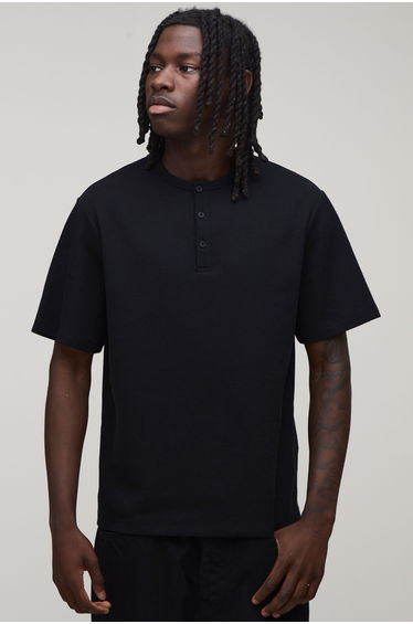 Regular Fit Waffle Henley T-Shirt - black