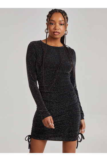 Glitter Long Sleeve Ruched Dress
