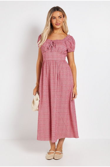 Gingham Ruched Bust Midi Dress