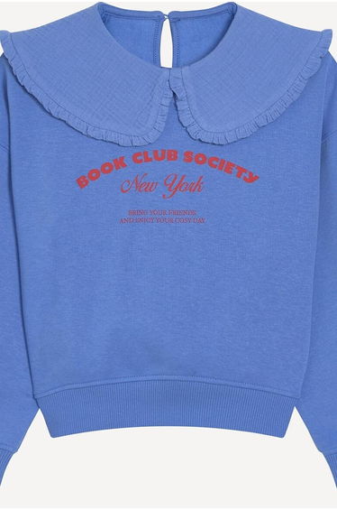 Fleece Slogan Sweatshirt with Peter Pan Collar