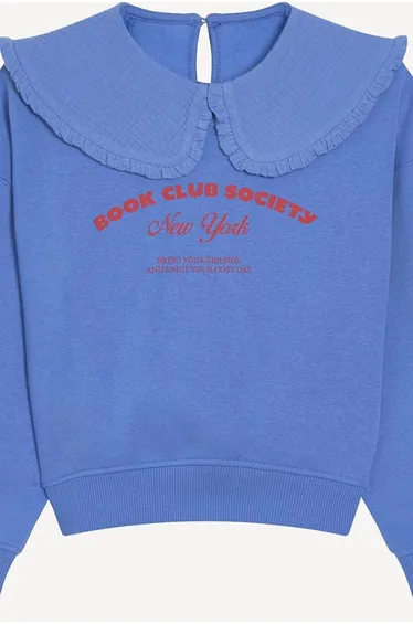 Fleece Slogan Sweatshirt with Peter Pan Collar