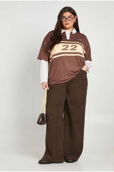 Plus Collared Rugby Top - chocolate
