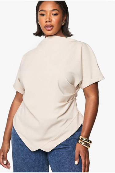 PLUS ROUCHED ASYMETRIC TOP - stone