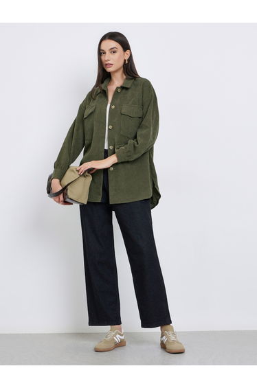 Olive Longline Corduroy Shacket