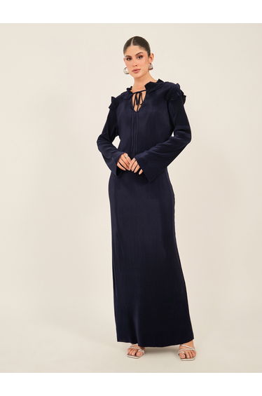 Textured Tie Up Neck Shift Maxi Dress