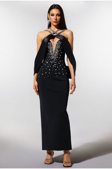 Vla Halter Sleeveless Diamond Bandage Maxi Dress