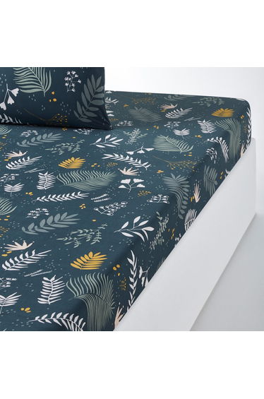 SUZANNE Foliage Print Cotton Percale Fitted Sheet