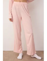 Pink Plain Lace Detailed Jersey Knitted Pajama Set - 3
