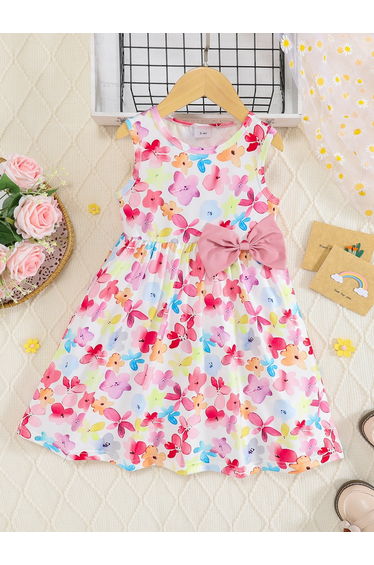 Girls Floral Print Sleeveless Midi Dress