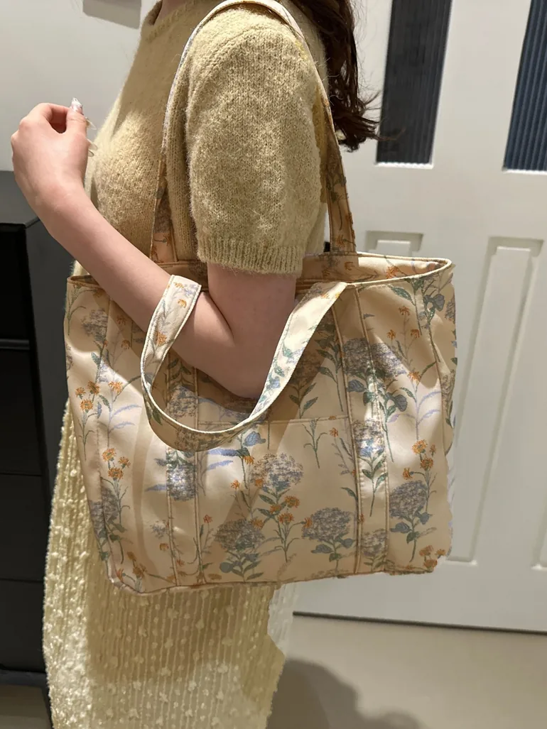 Blue Floral Print Shoulder Bag - 1