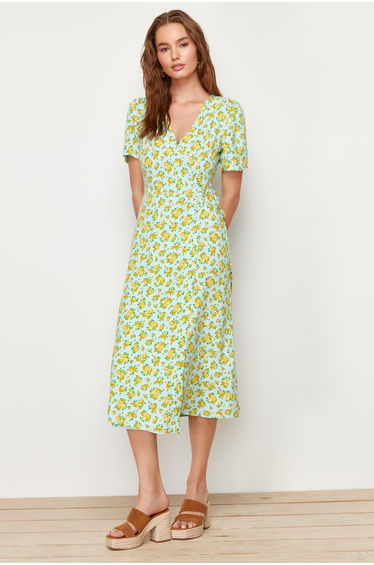 Multicolored Double-breasted Woven Patterned Dress