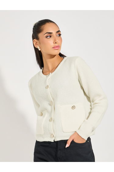 Button Placket Knitted Cardigan
