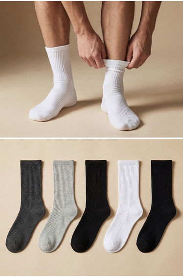 Gray Unisex 5-Pack Cotton Textured Socket-Long Socks