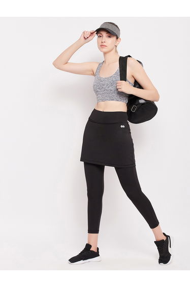 Black Snug Fit Active Skirt with Attached Tights