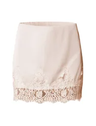 Cream Satin Lace Trim Mini Skirt - 5