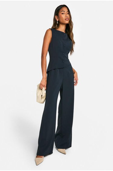 Waistcoat Wide Leg Jumpsuit - navy