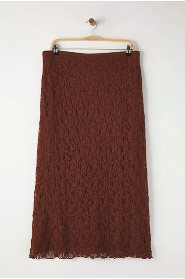Brown Lace A-line Mini Lined Plus Size Skirt