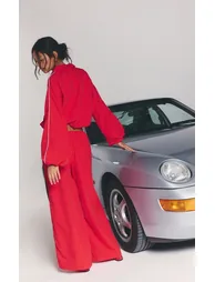 Red Nylon Shell Contrast Piping Quarter Zip Jacket - 1