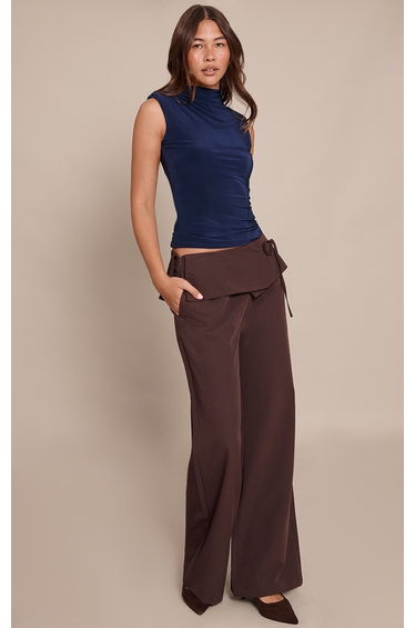 Navy Slinky Shoulder Detail Sleeveless Top