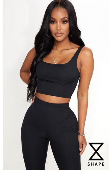 Shape Black Ribbed Scoop Neck Crop Top