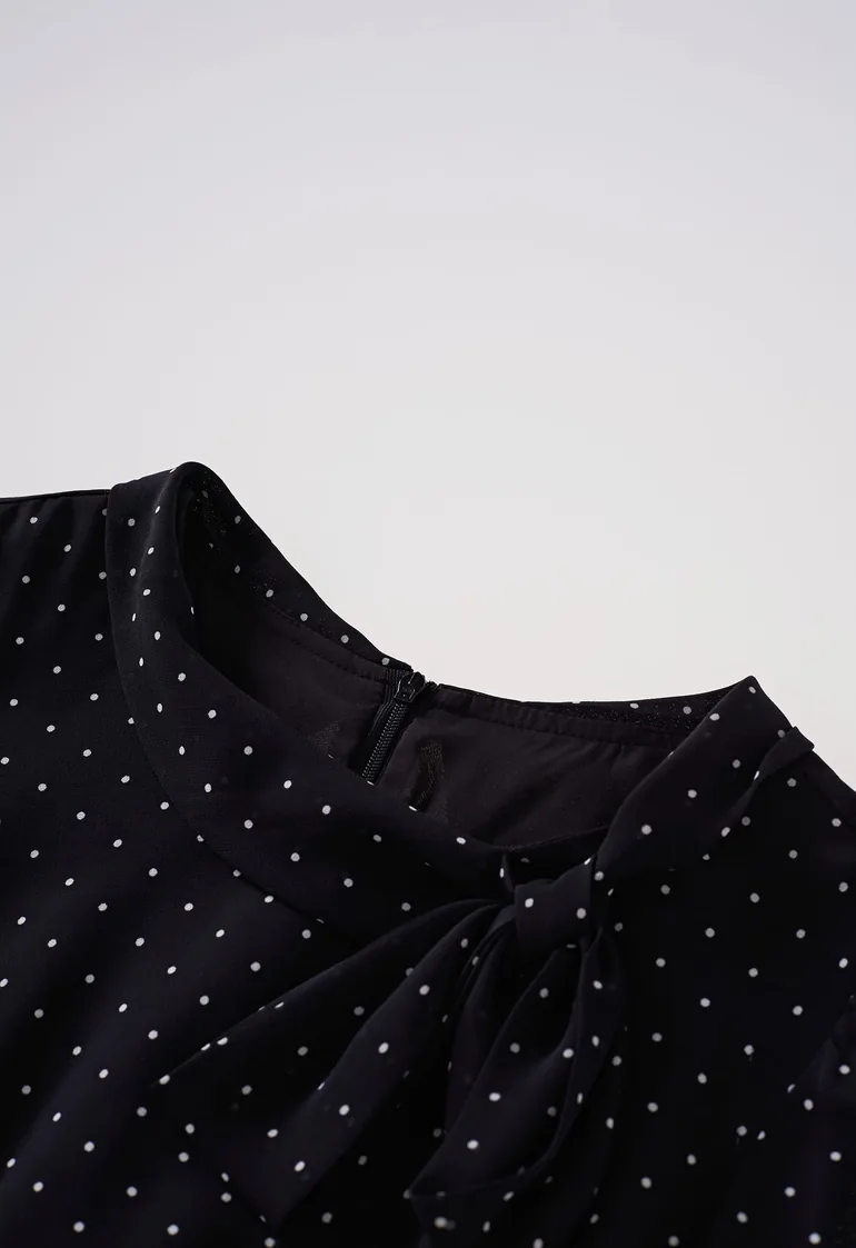 Polka Dot Self-Tie Bowknot Maxi Dress in Black for Evening Parties & Date Nights - 3