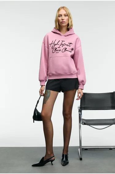GRIMELANGE KIKRES Women's Hooded Embroidered Detail Oversize Dark Pink Sweatshirt