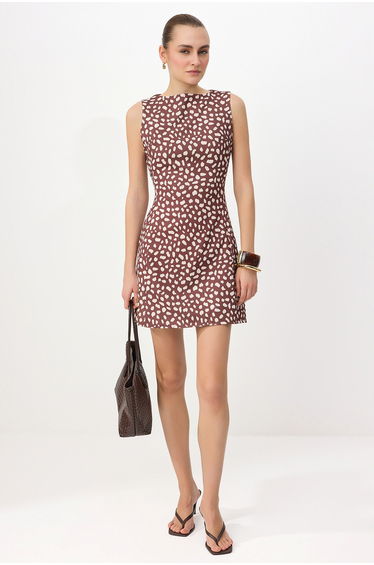 Brown-Multicolor Straight A-Line Short / Mini Woven Dress