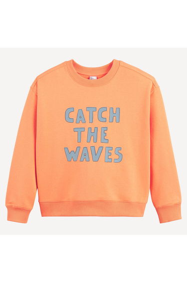 Oversized Slogan Print Sweatshirt with Crew Neck