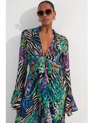 Floral Animal Viscose Georgette Beach Wrap Top