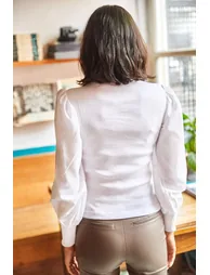 Women's White Balloon Sleeve Blouse - 5
