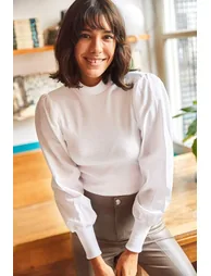 Women's White Balloon Sleeve Blouse - 2