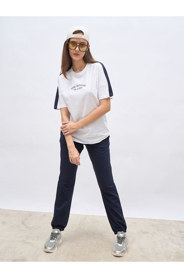 White Oversized Slogan T-Shirt and Cuffed Joggers Set