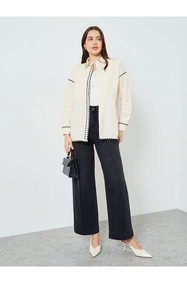 Women Off White Embroidered Shirt