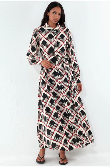 BDART Plaid Midi Shirt Dress with Button Closure
